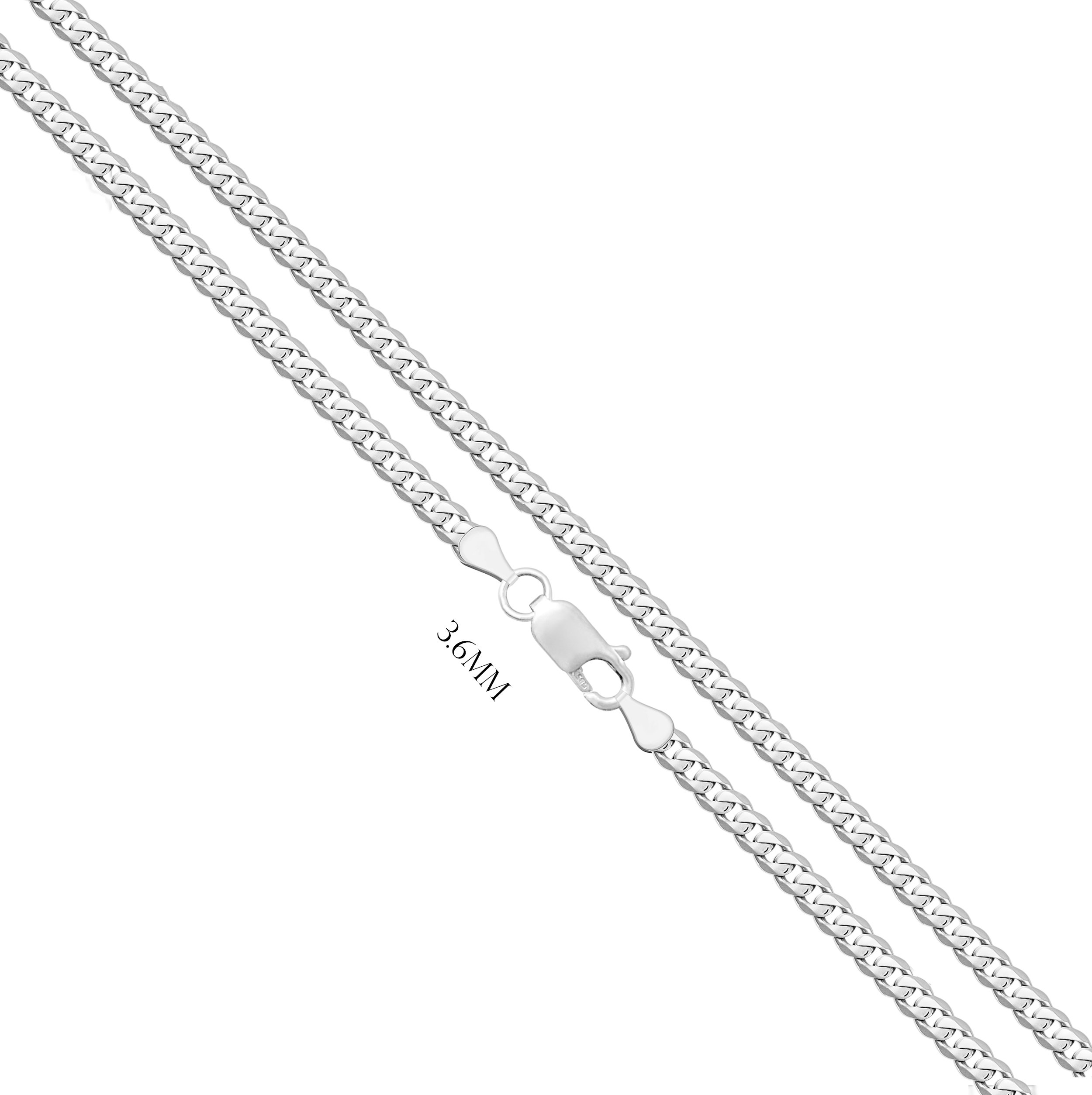 Solid 925 Sterling Silver Curb Chain Necklace, Sizes 2.2mm - 9.5mm